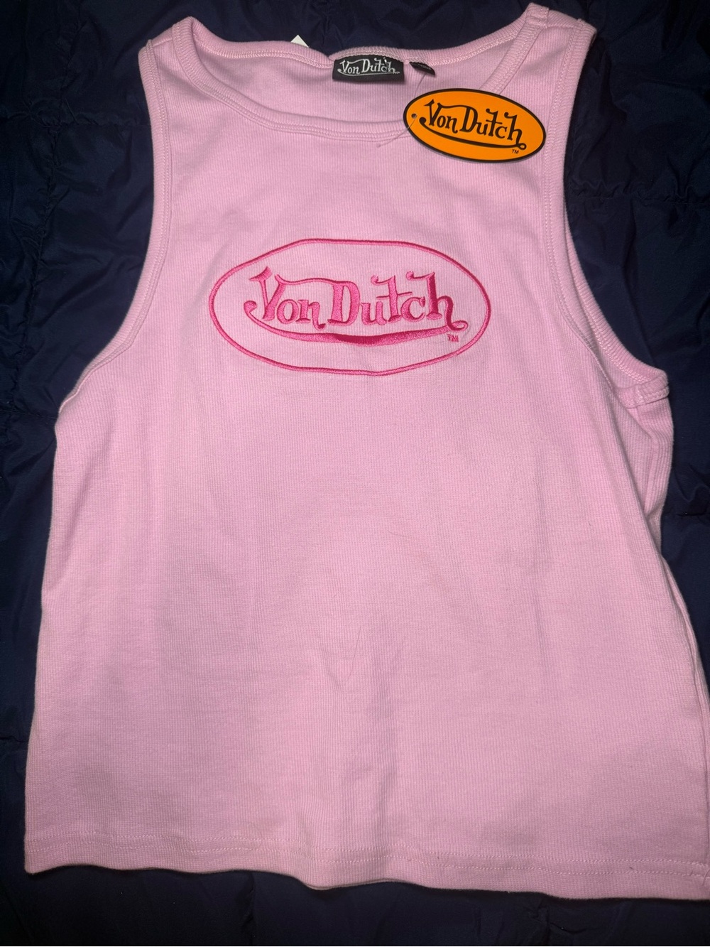 Von Dutch Light Pink Ribbed Logo Tank Top Large Nee With Tags